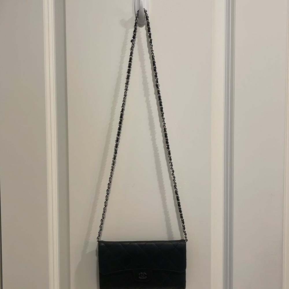Chanel quilted mattelasse lambskin black trifold long wallet - Picture 9 of 14